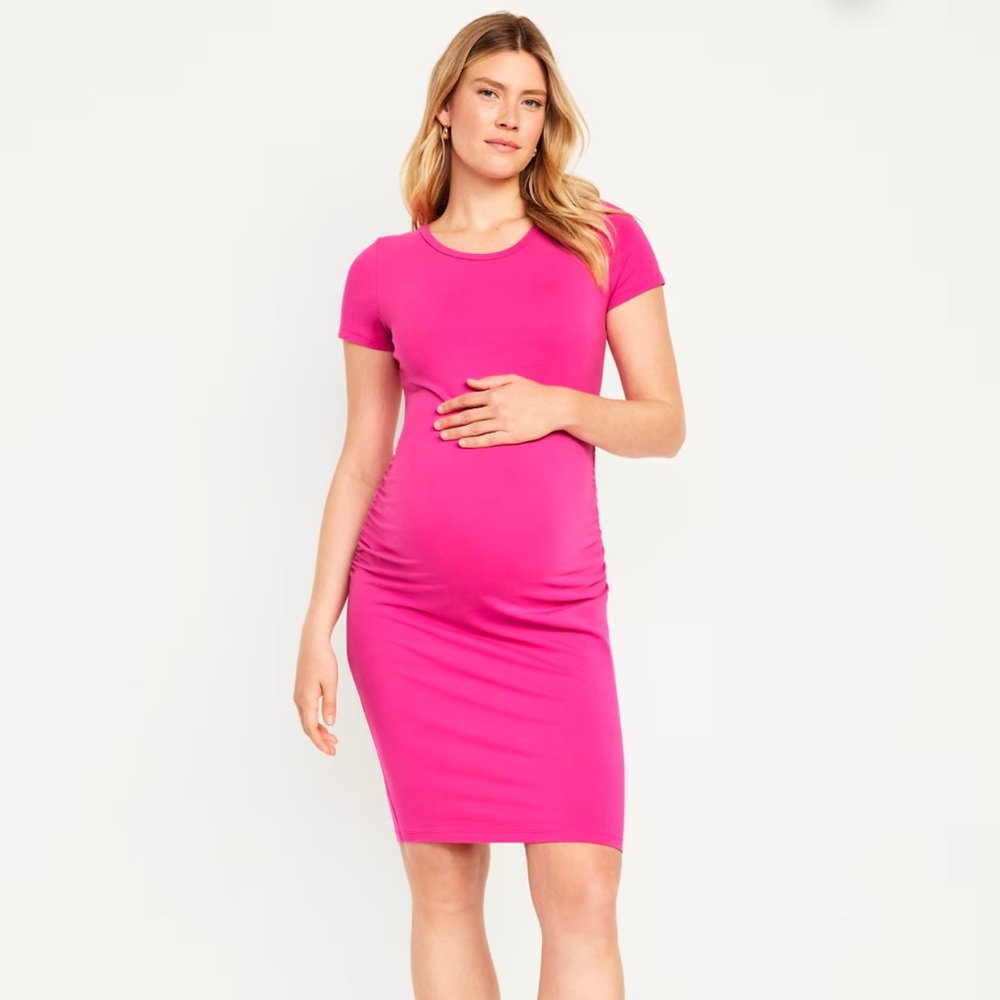 NWT Maternity Short-Sleeve Bodycon Dress in Pink by Old Navy Maternity Large